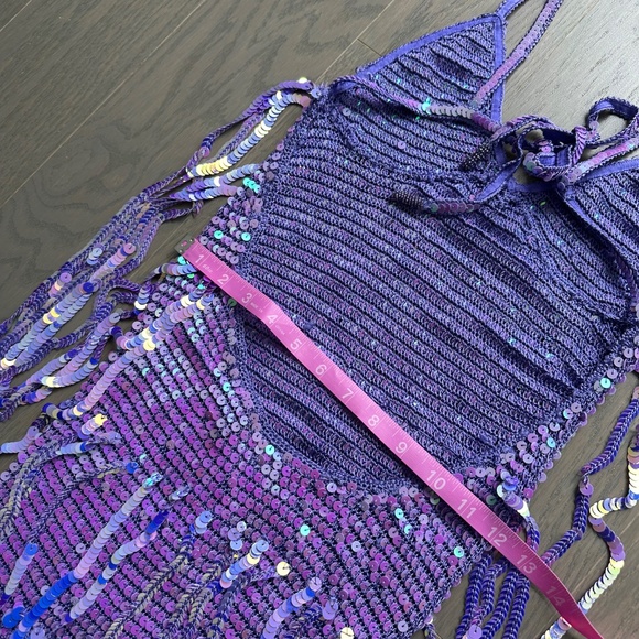Retrofete Mevia Sequin Fringe Crochet Maxi Dress XS / SMALL - PURPLE- EUC - Picture 10 of 11